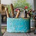 Blue Metal Basket Tool Organizer Flower Garden